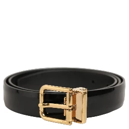 Black Classic Leather Gold Tone Buckle Belt