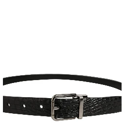 Black Leather Silver Metal Buckle Men Belt