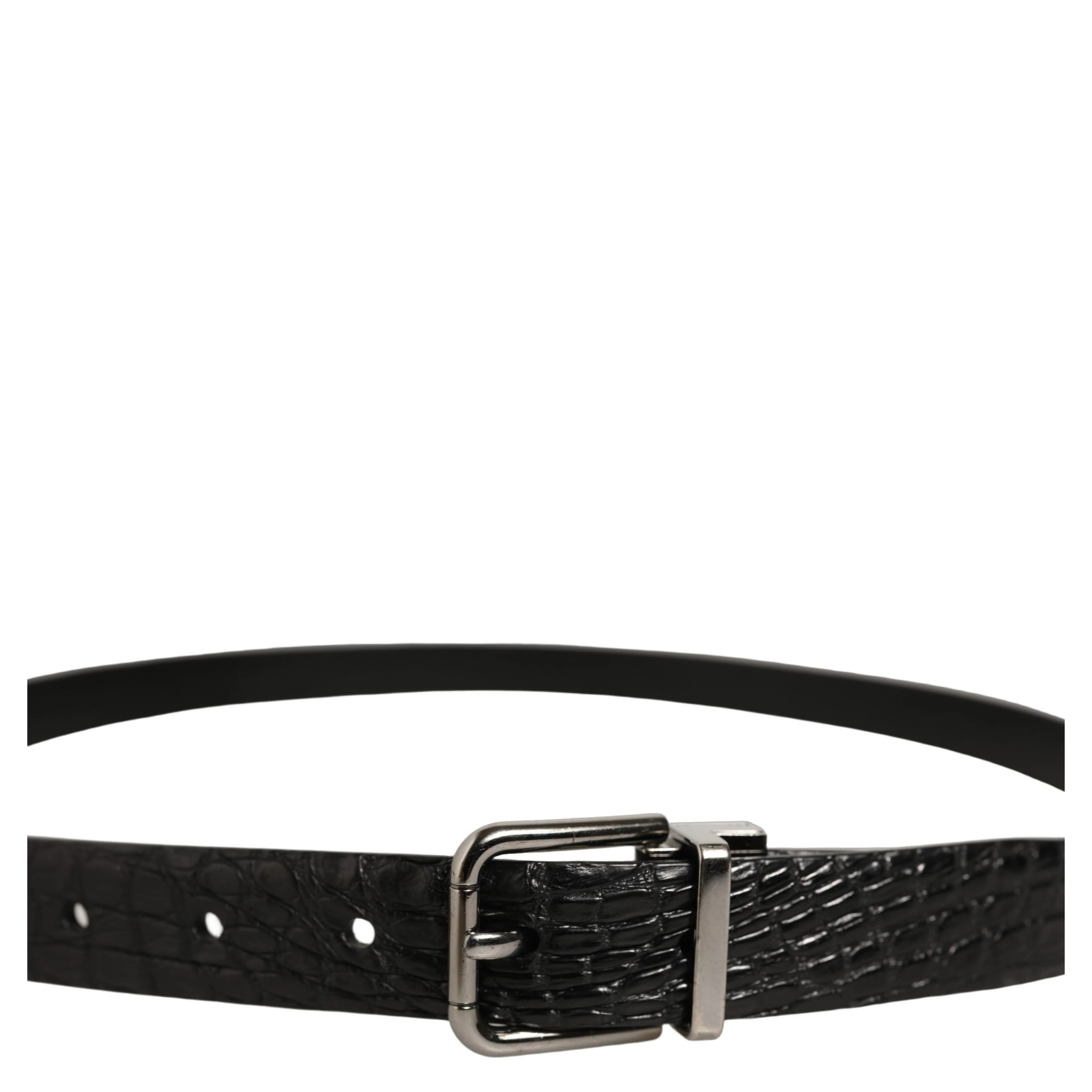 Black Leather Silver Metal Buckle Men Belt