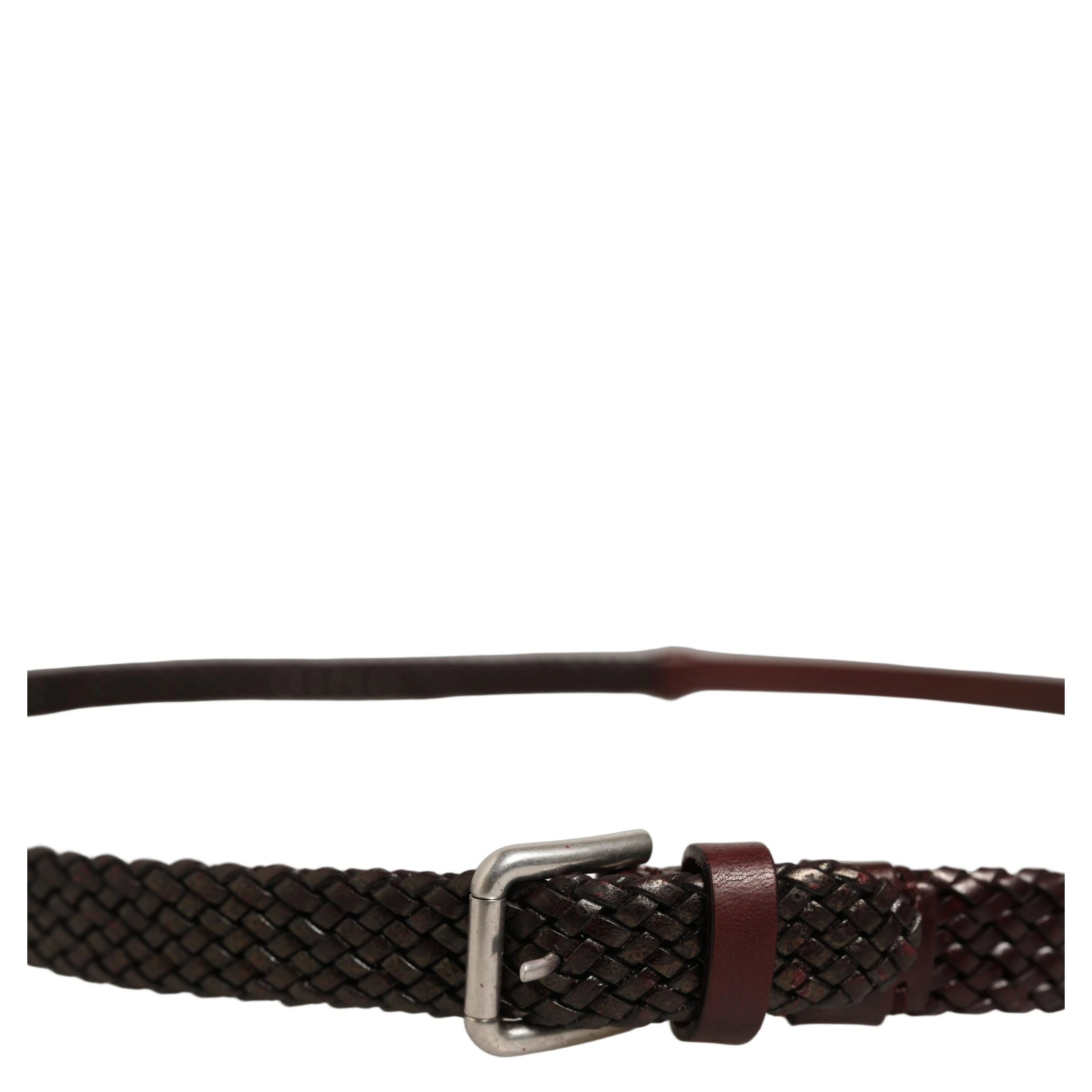 Dark Brown Woven Leather Metal Buckle Belt