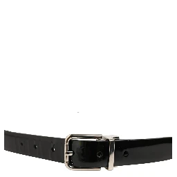 Black Classic Leather Silver Tone Buckle Belt