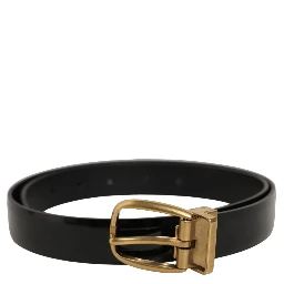 Black Classic Leather Gold Tone Buckle Belt
