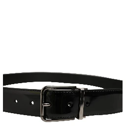 Black Patent Leather Silver Metal Buckle Belt