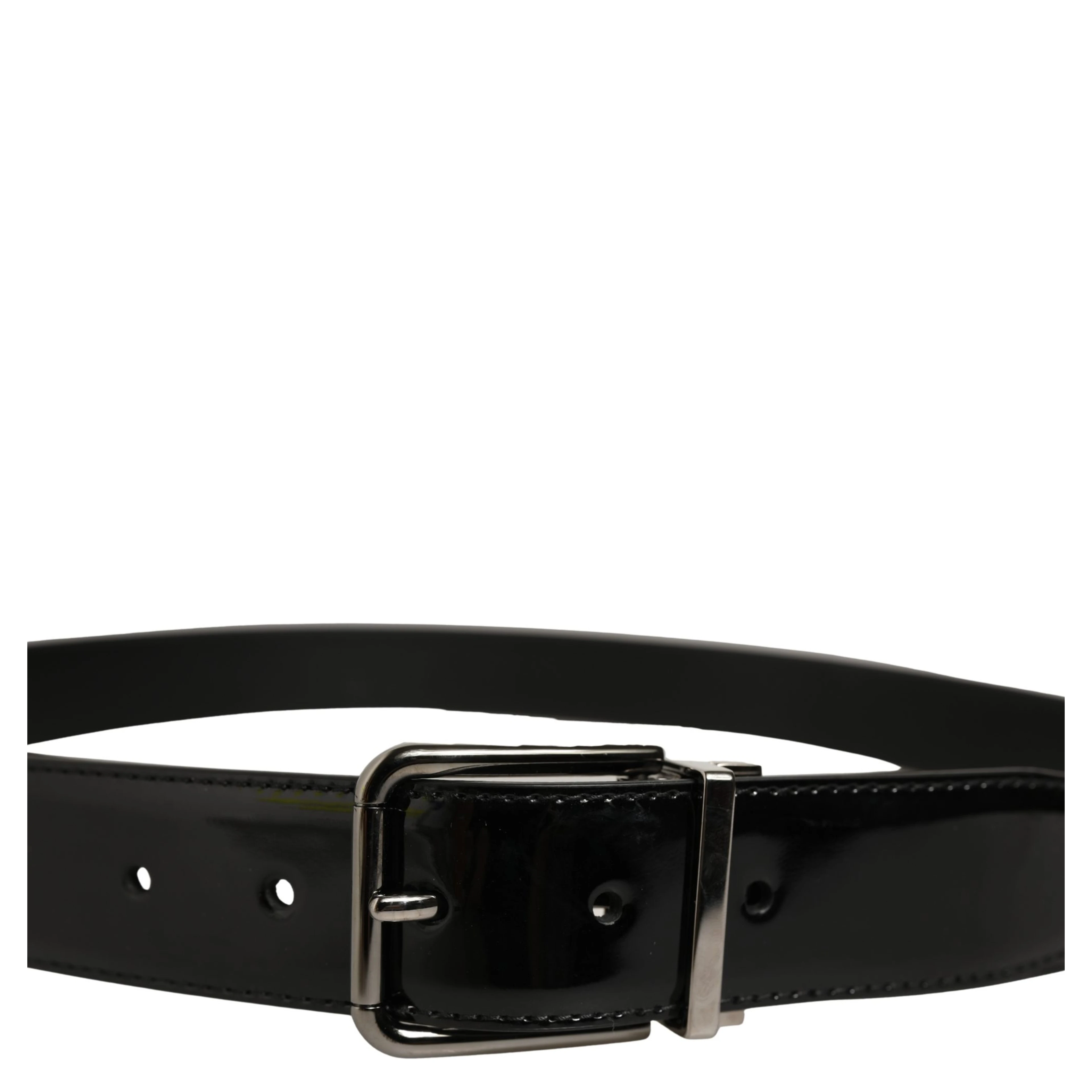 Black Patent Leather Silver Metal Buckle Belt