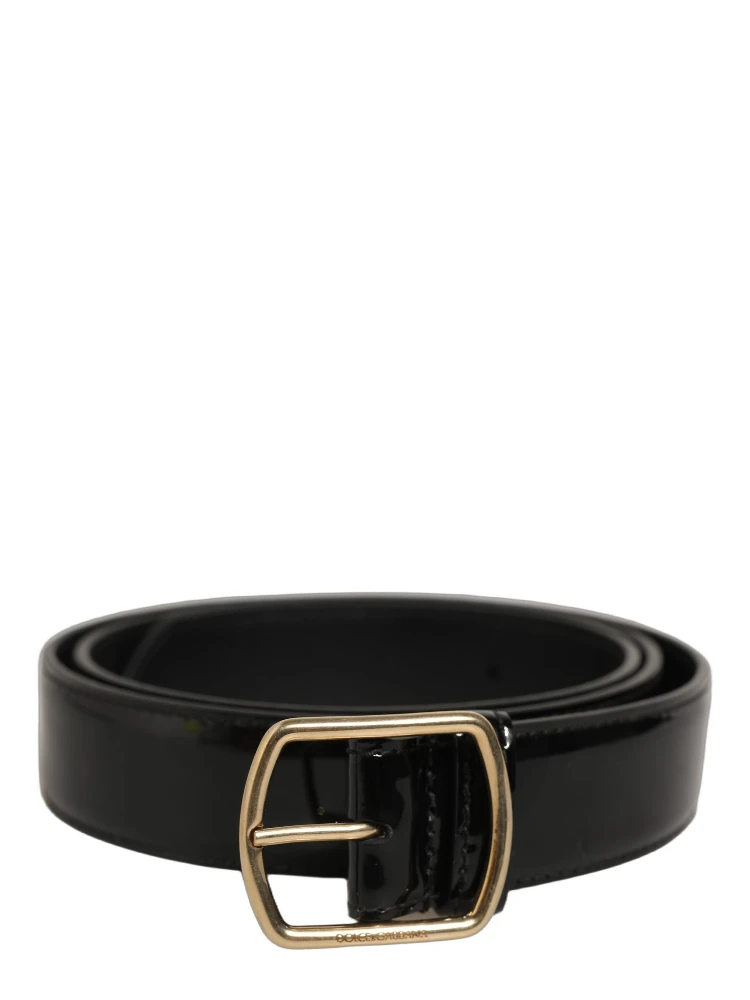 Black Patent Leather Gold Metal Buckle Belt