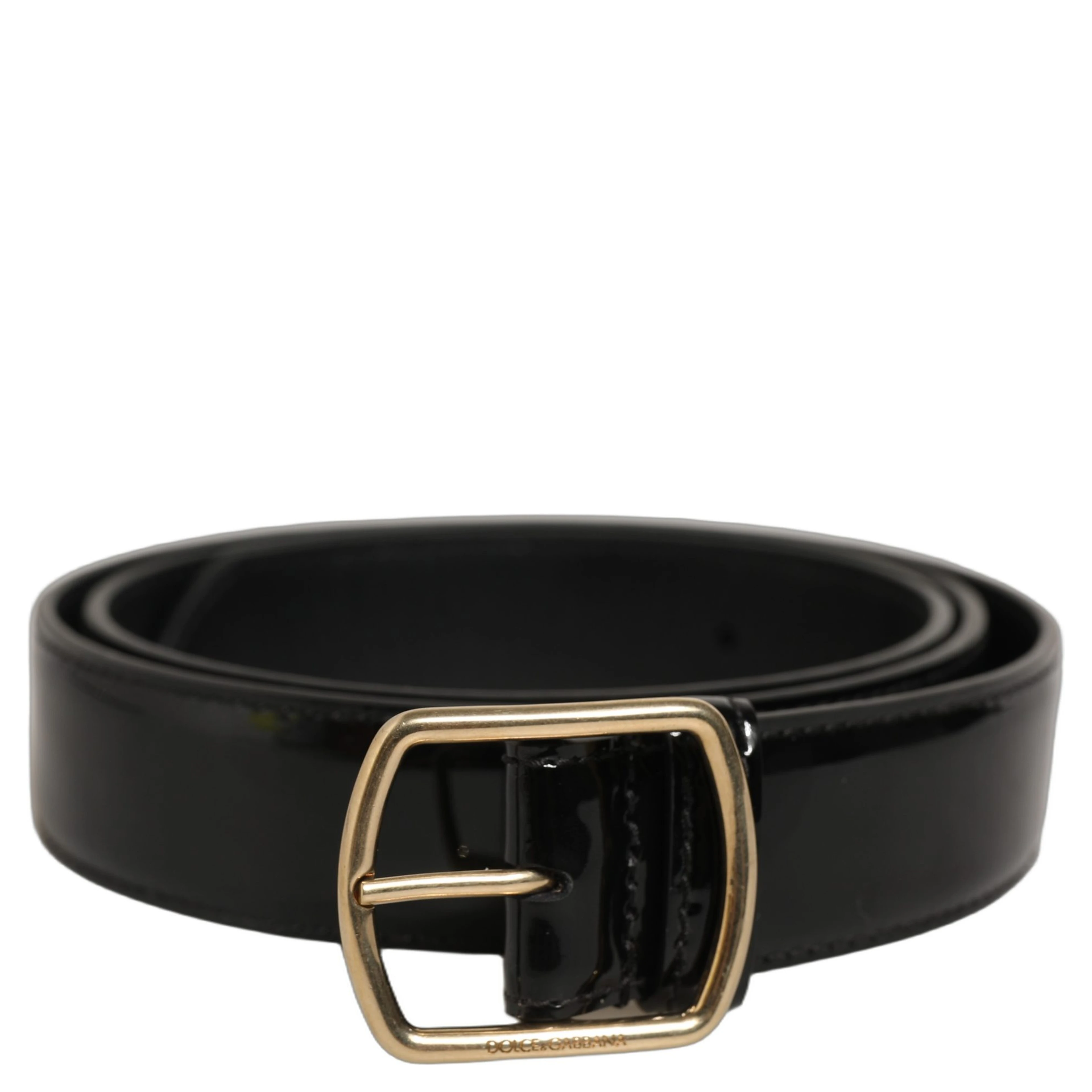 Black Patent Leather Gold Metal Buckle Belt