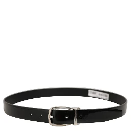 Black Classic Leather Silver Tone Buckle Belt