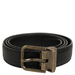 Men Black Calf Leather Gold Metal Buckle Belt