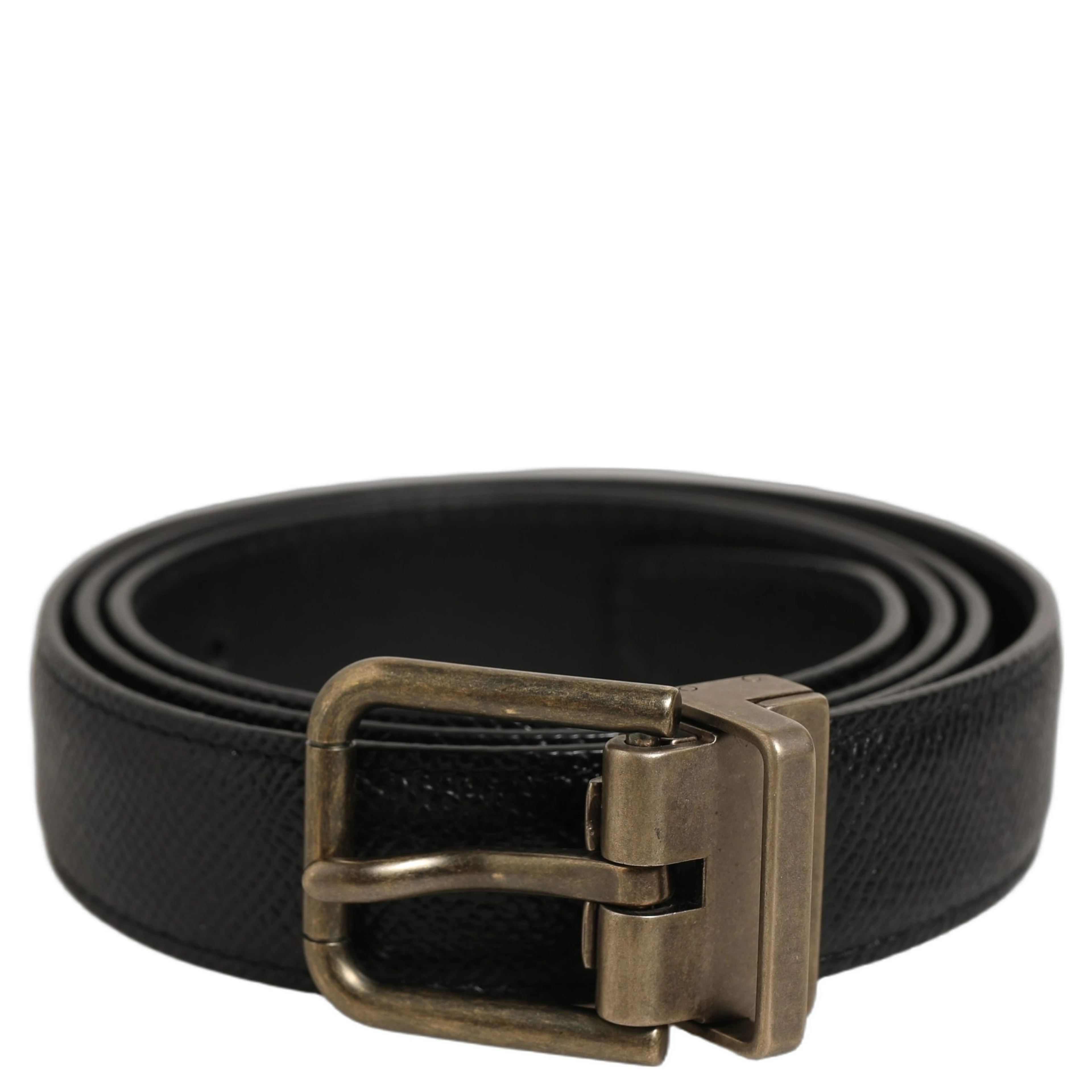 Men Black Calf Leather Gold Metal Buckle Belt