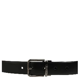 Black Calf Leather Silver Metal Buckle Belt