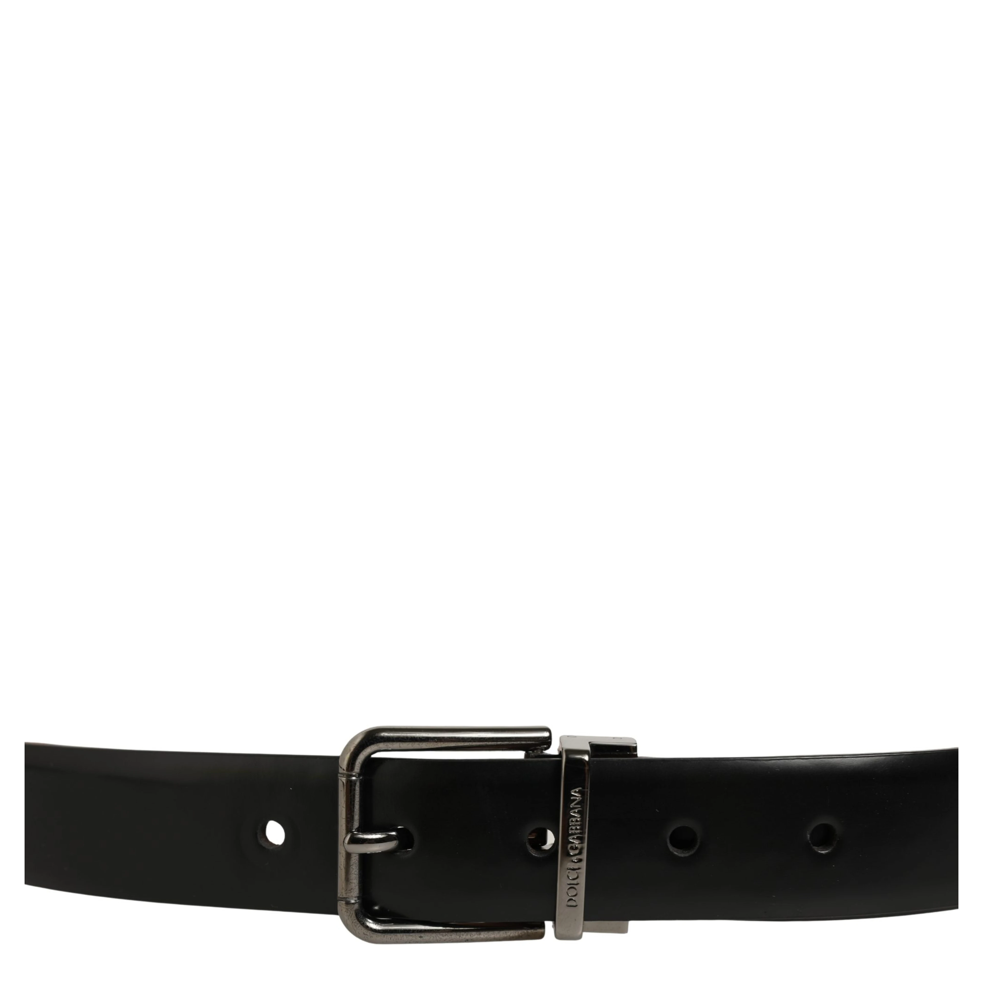 Black Calf Leather Silver Metal Buckle Belt