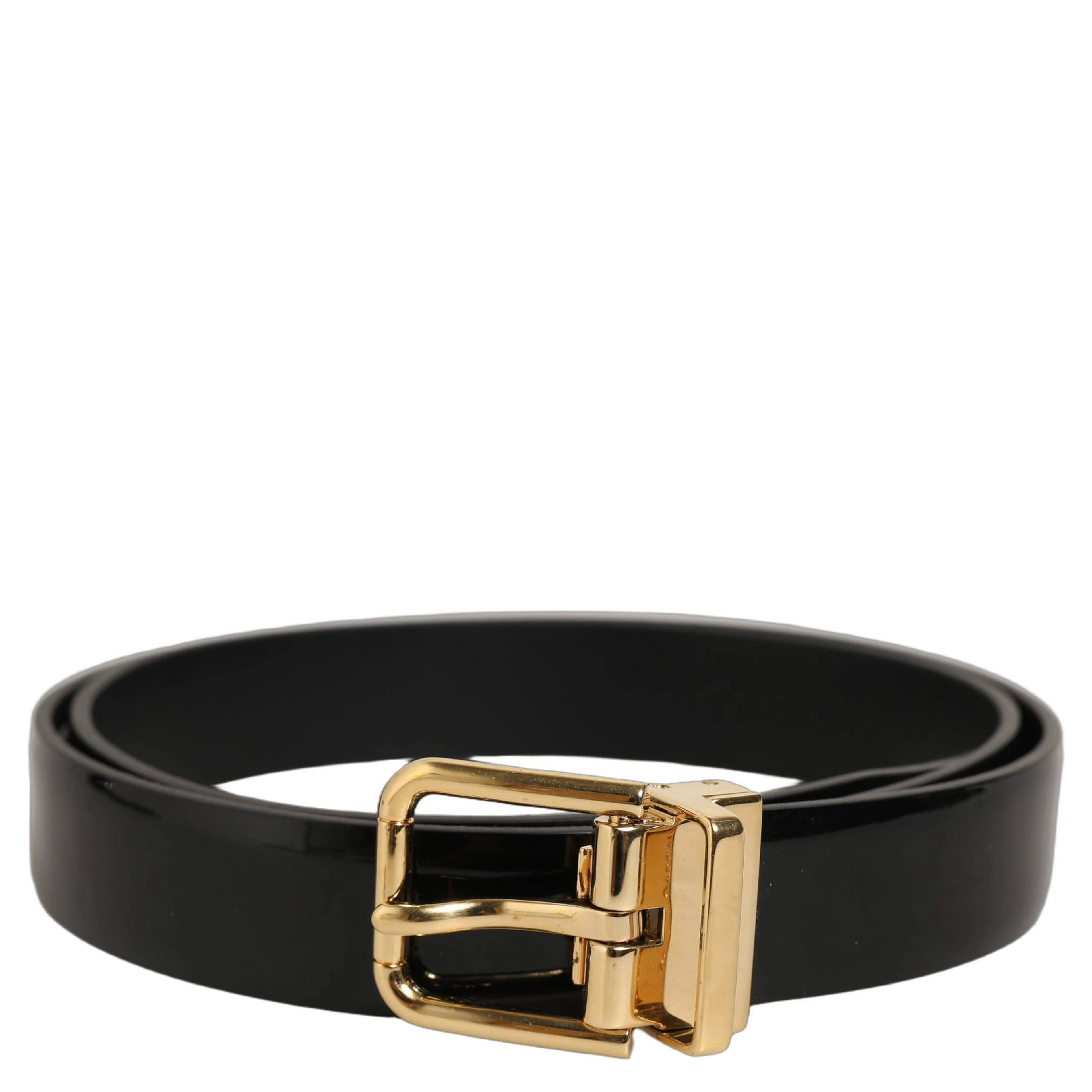 Black Classic Leather Gold Tone Buckle Belt