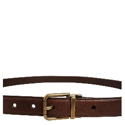 Brown Leather Gold Tone Metal Buckle Belt