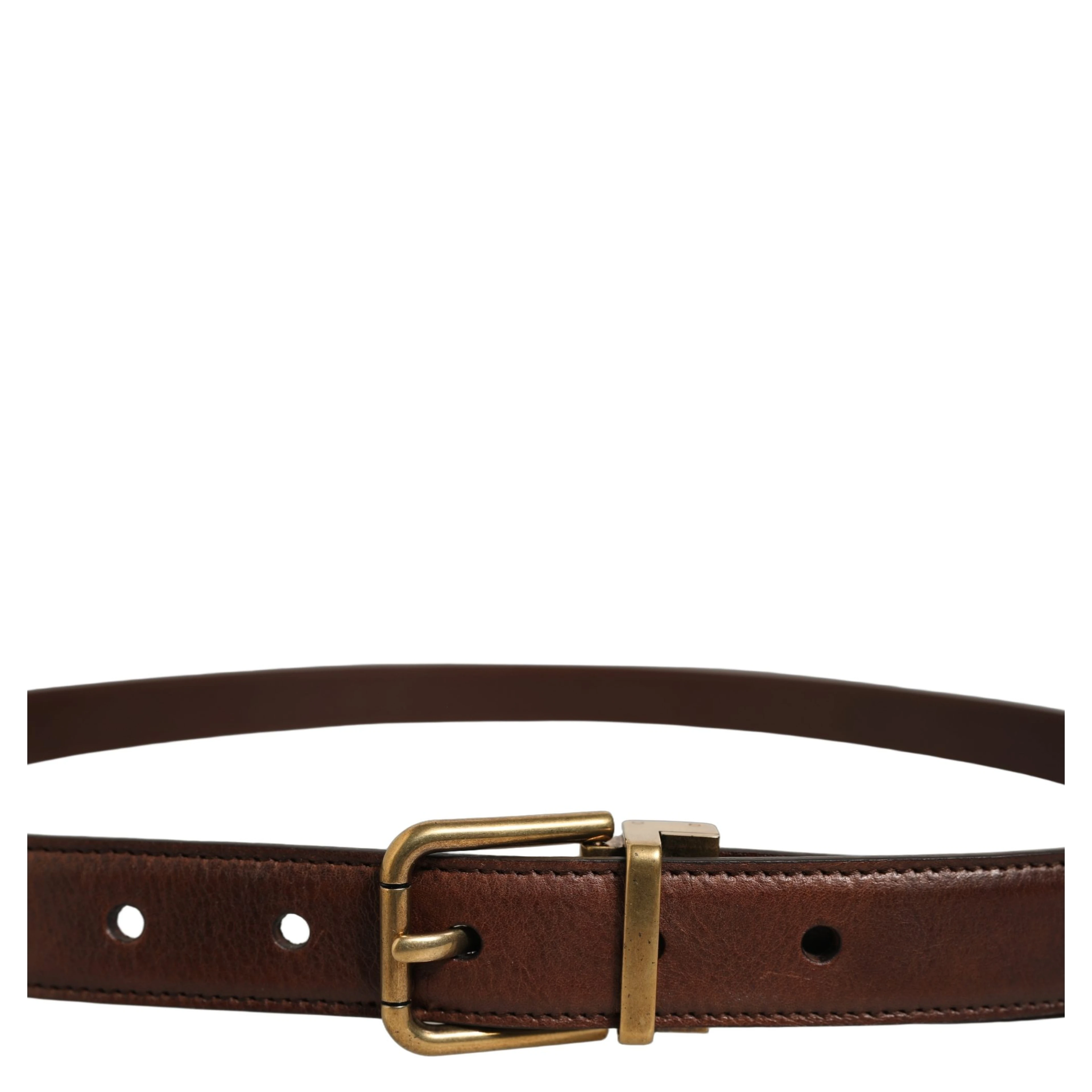 Brown Leather Gold Tone Metal Buckle Belt