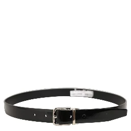 Black Classic Leather Silver Tone Buckle Belt