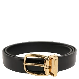 Black Classic Leather Gold Tone Buckle Belt