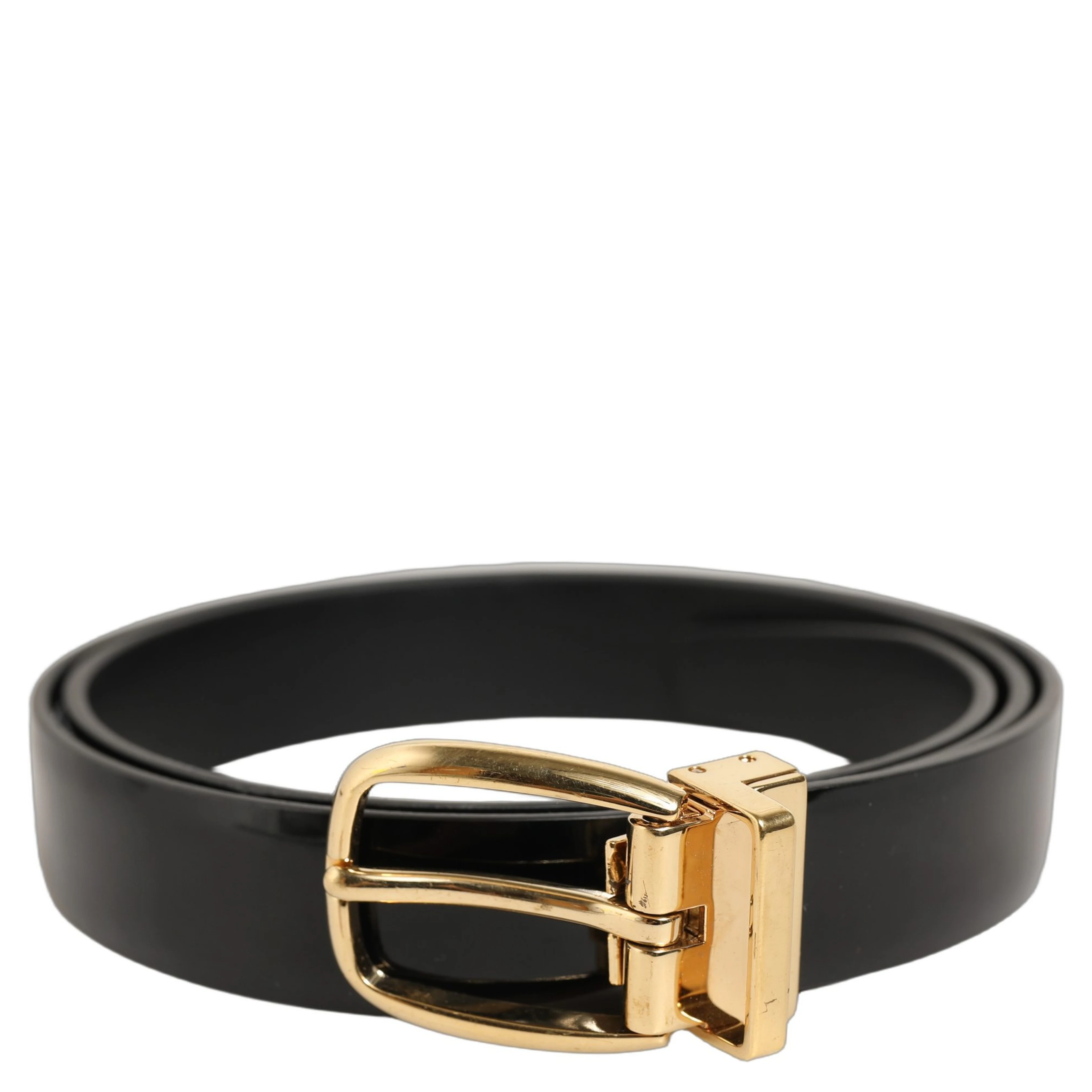 Black Classic Leather Gold Tone Buckle Belt