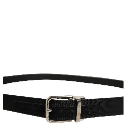 Black Classic Leather Silver Tone Buckle Belt