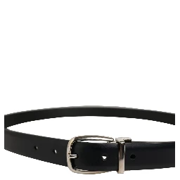 Blue Calf Leather Silver Metal Buckle Belt