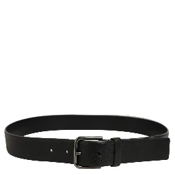 Black Calf Leather Classic Silver Buckle Belt