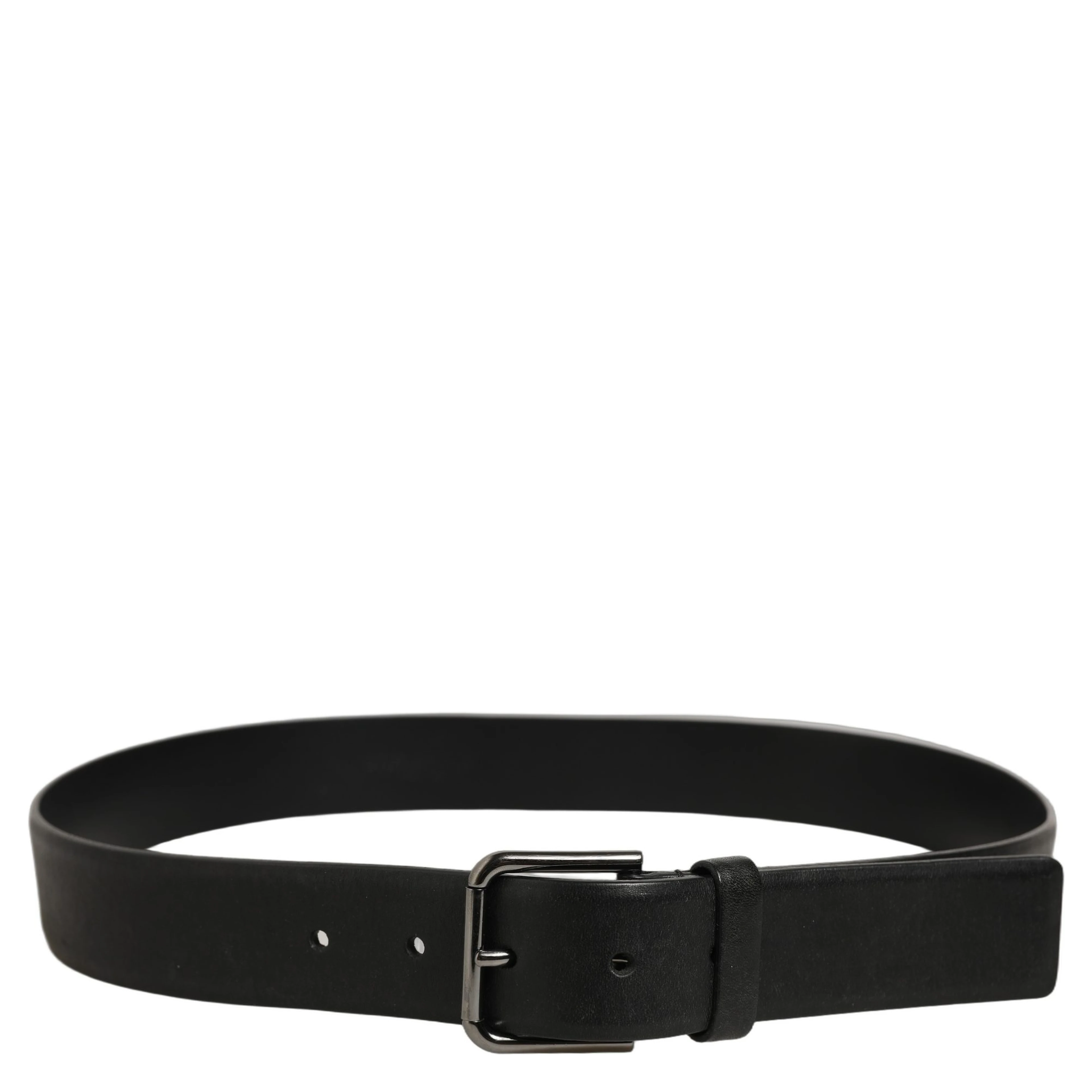 Black Calf Leather Classic Silver Buckle Belt