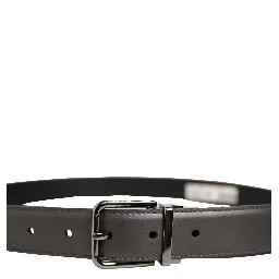 Dark Gray Leather Metal Buckle Classic Belt