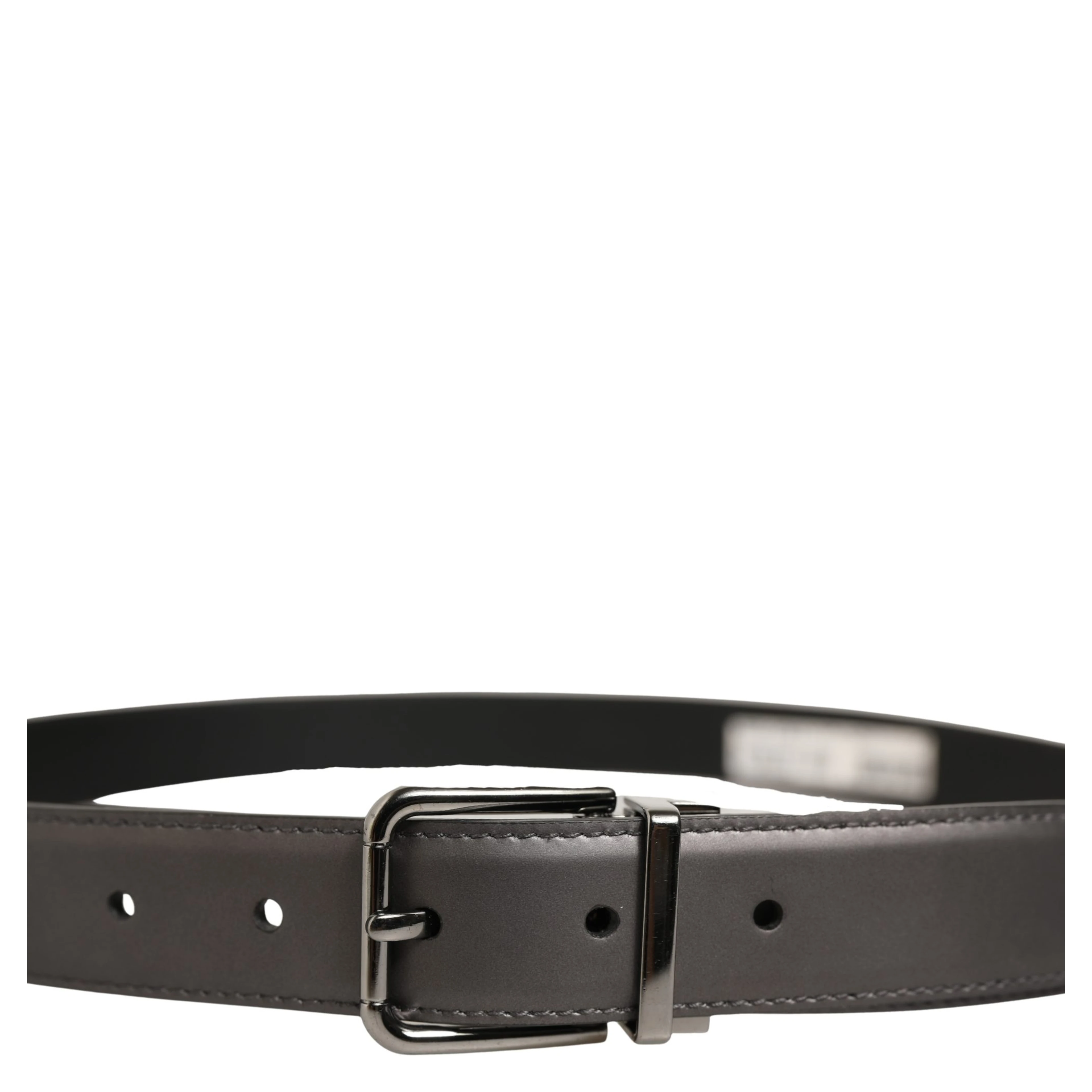 Dark Gray Leather Metal Buckle Classic Belt