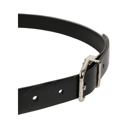 Black Classic Leather Silver Tone Buckle Belt