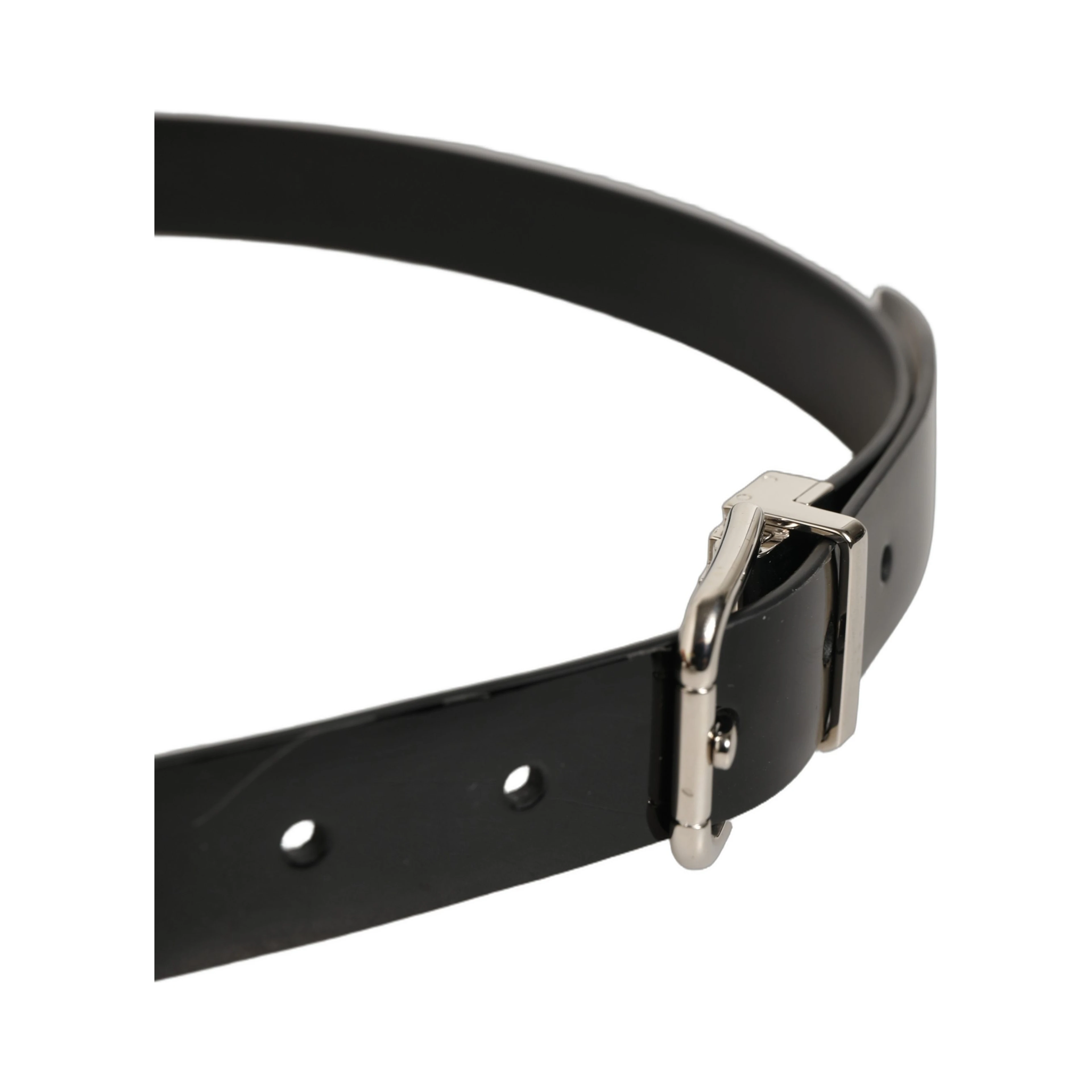 Black Classic Leather Silver Tone Buckle Belt