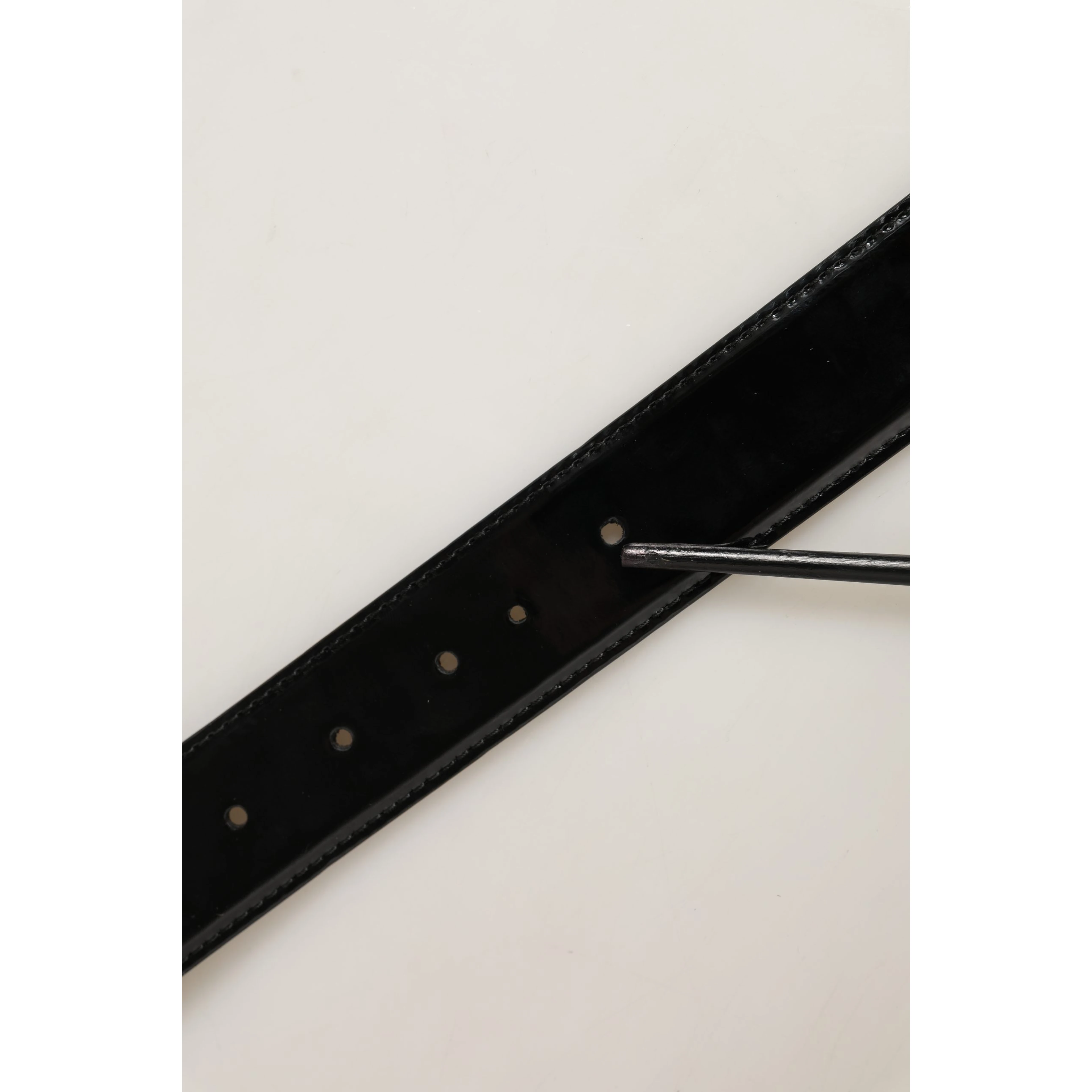Black Patent Leather Silver Metal Buckle Belt