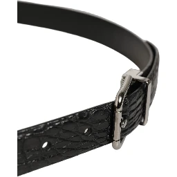 Black Leather Silver Metal Buckle Men Belt