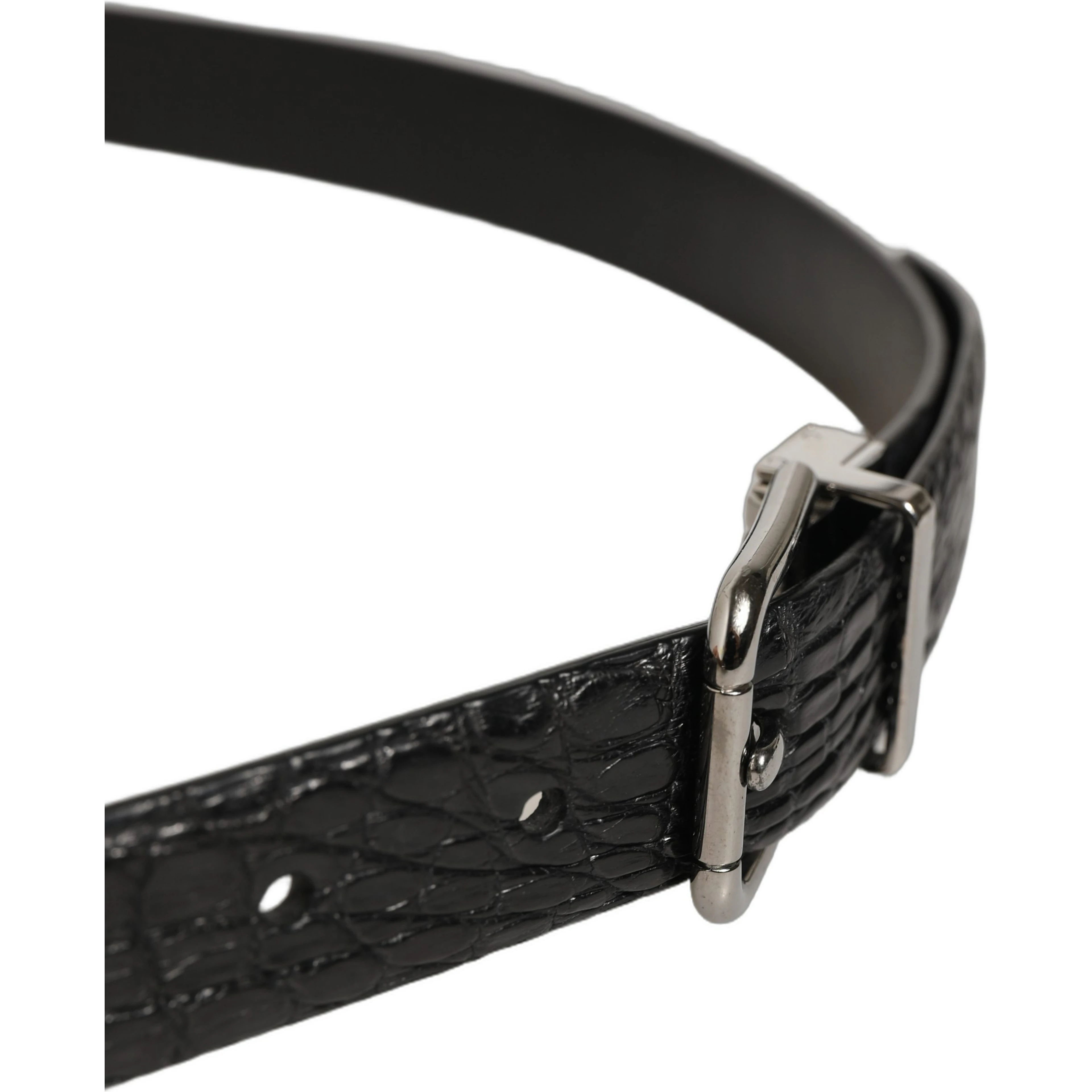 Black Leather Silver Metal Buckle Men Belt