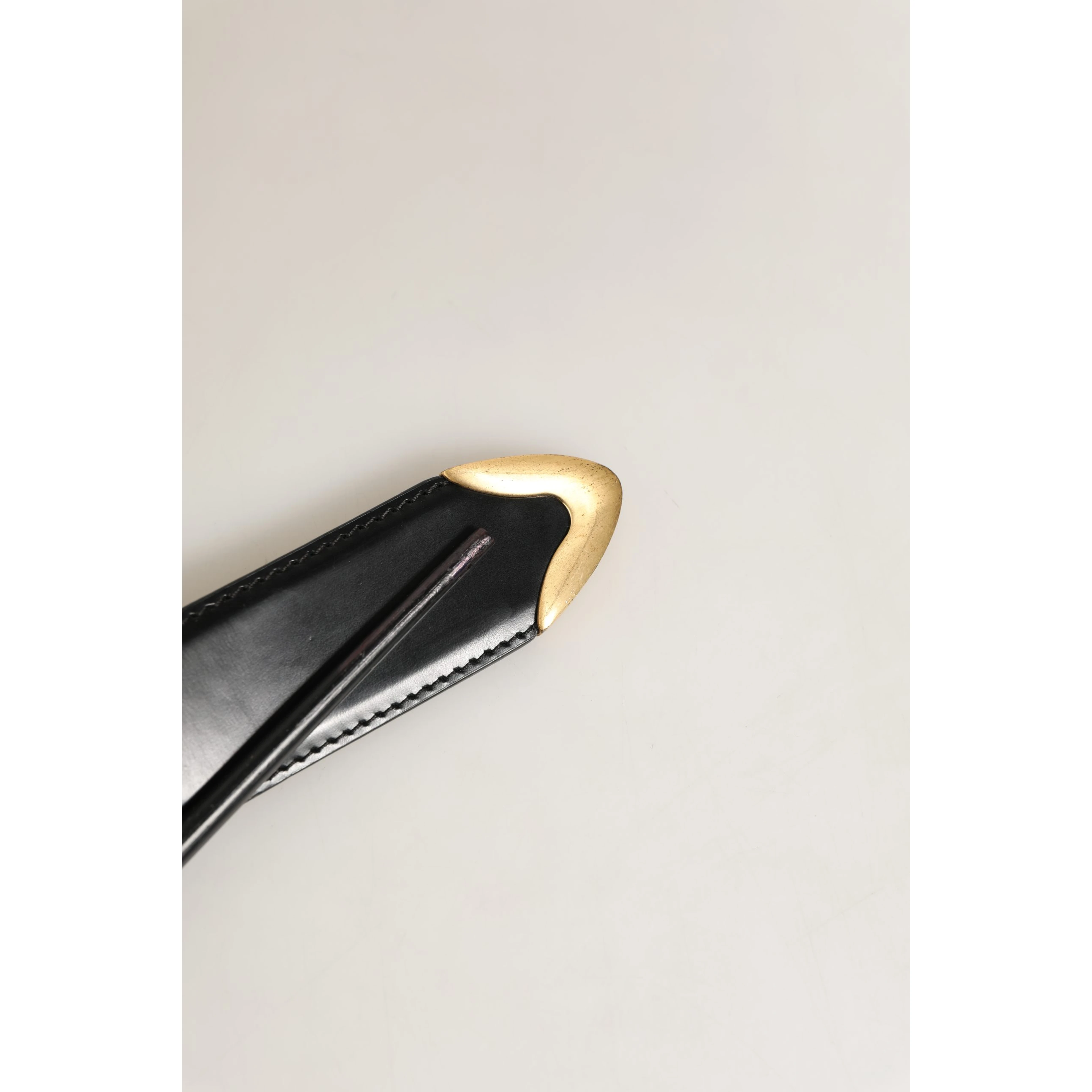 Black Leather Gold Logo Engraved Buckle Belt