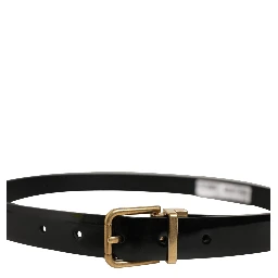 Black Classic Leather Gold Tone Buckle Belt