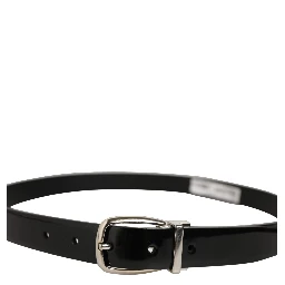Black Classic Leather Silver Tone Buckle Belt