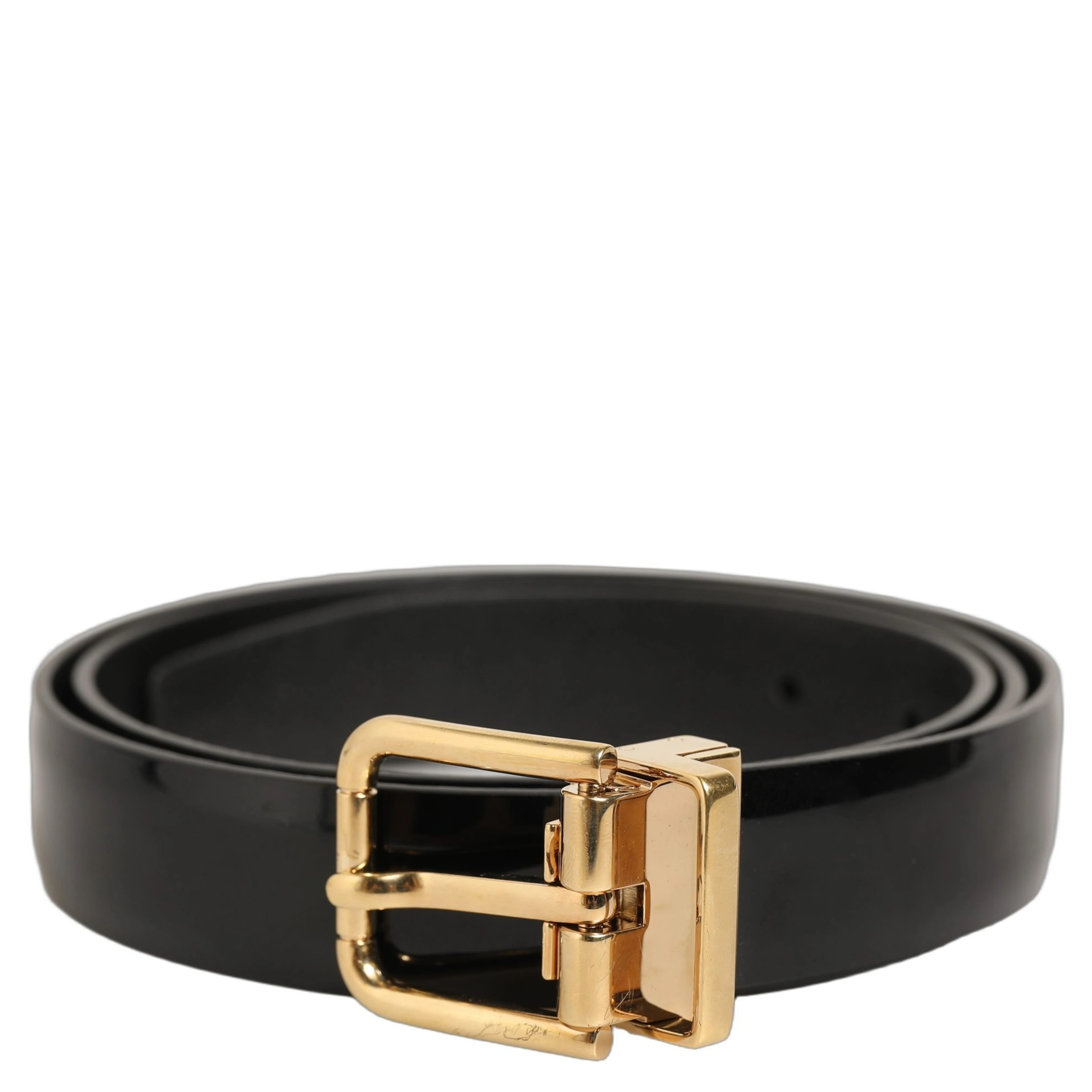 Black Classic Leather Gold Tone Buckle Belt