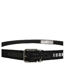 Black Fabric Leather Barcode Silver Buckle Belt