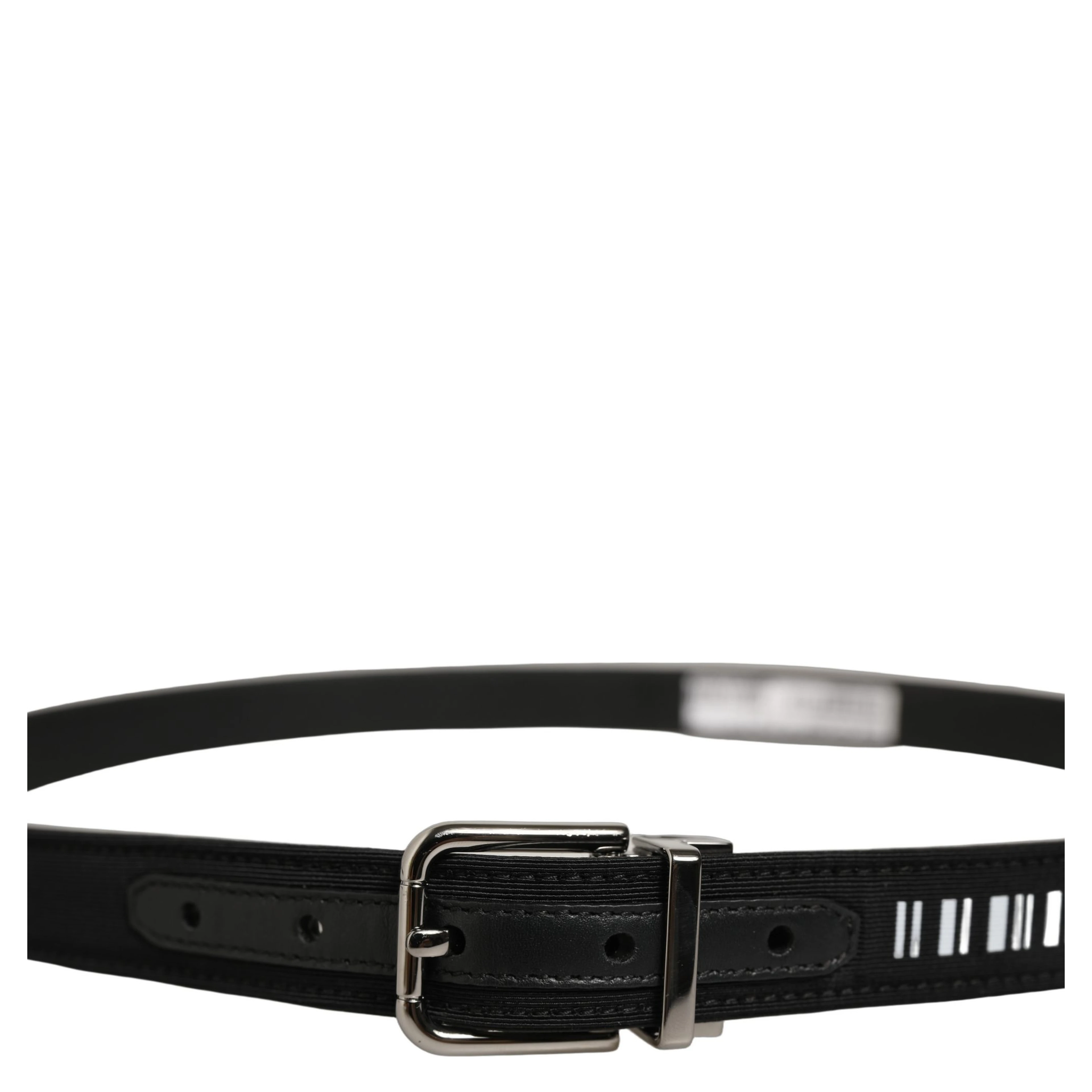 Black Fabric Leather Barcode Silver Buckle Belt