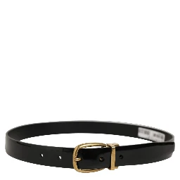 Black Classic Leather Gold Tone Buckle Belt