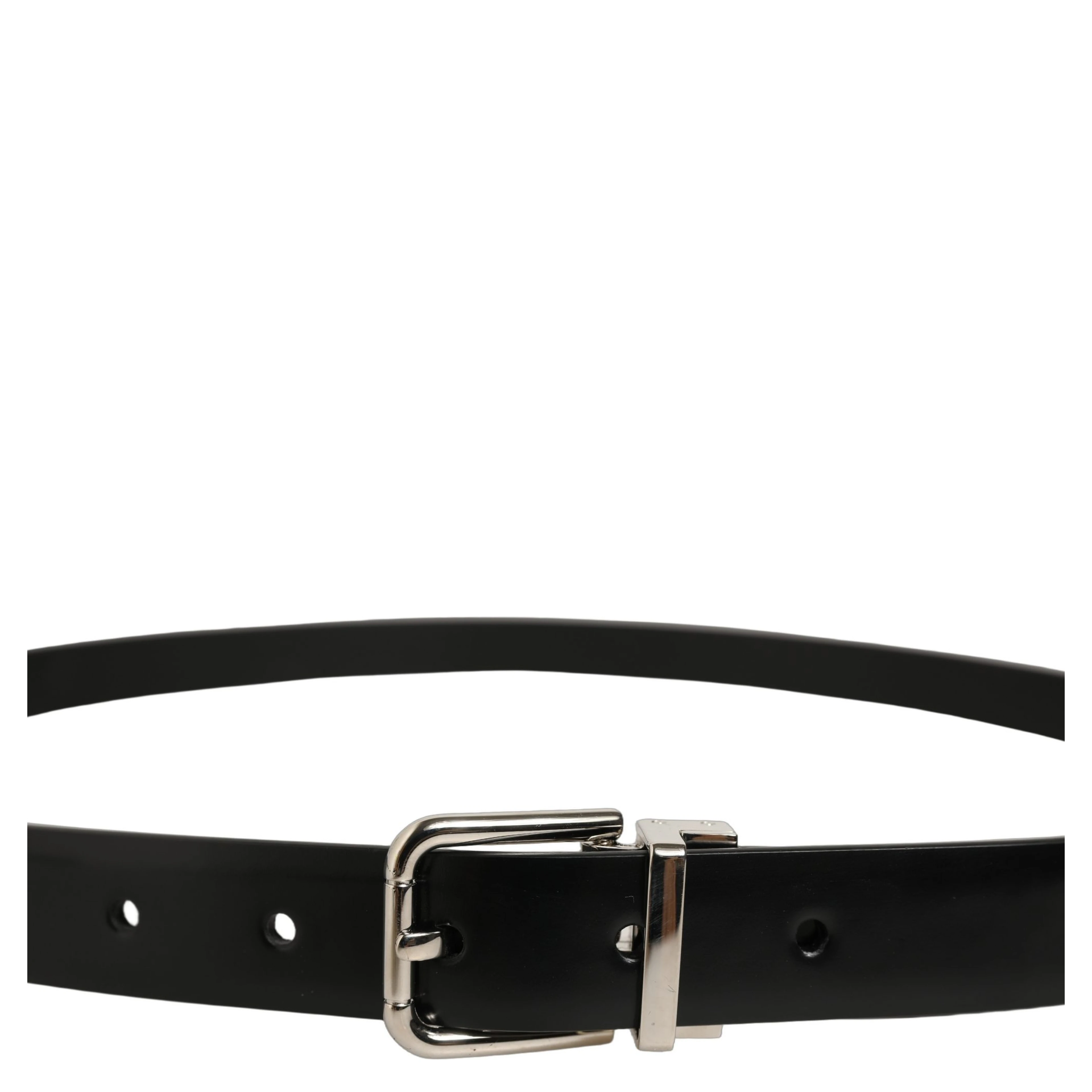 Black Leather Silver Tone Metal Buckle Belt