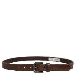 Brown Leather Silver Tone Metal Buckle Belt