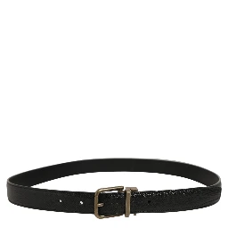 Men Black Calf Leather Gold Metal Buckle Belt