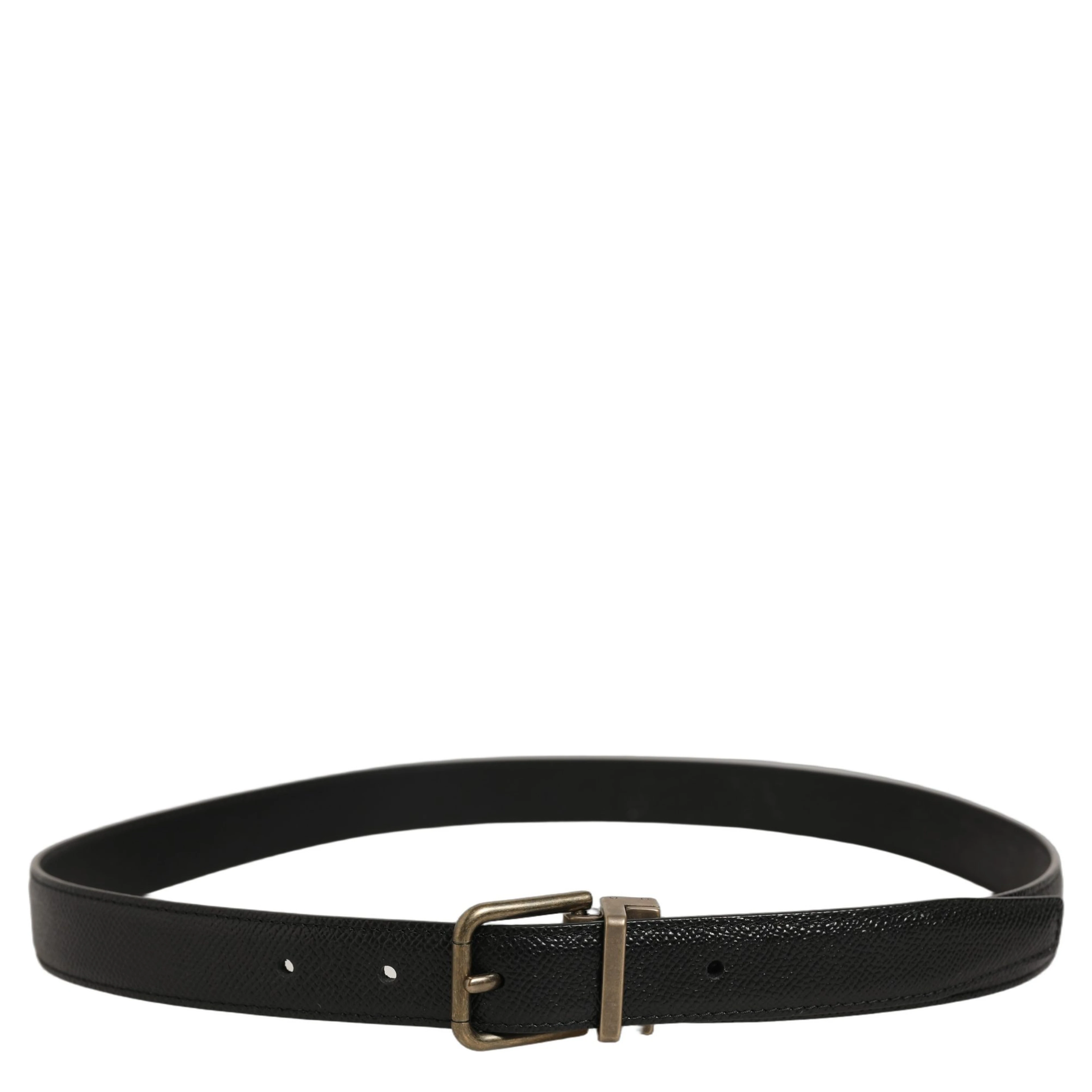 Men Black Calf Leather Gold Metal Buckle Belt