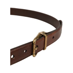 Brown Leather Gold Tone Metal Buckle Belt