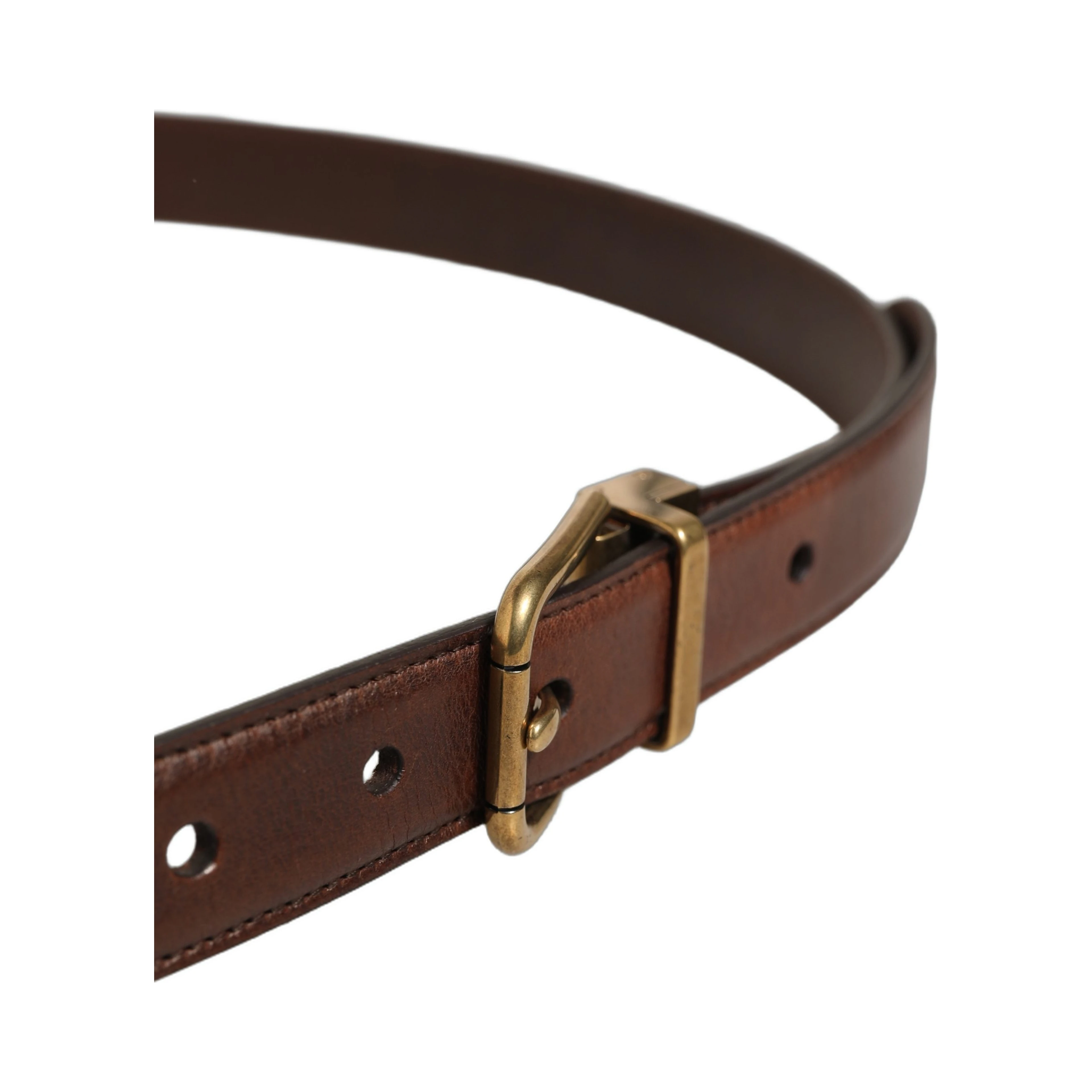 Brown Leather Gold Tone Metal Buckle Belt