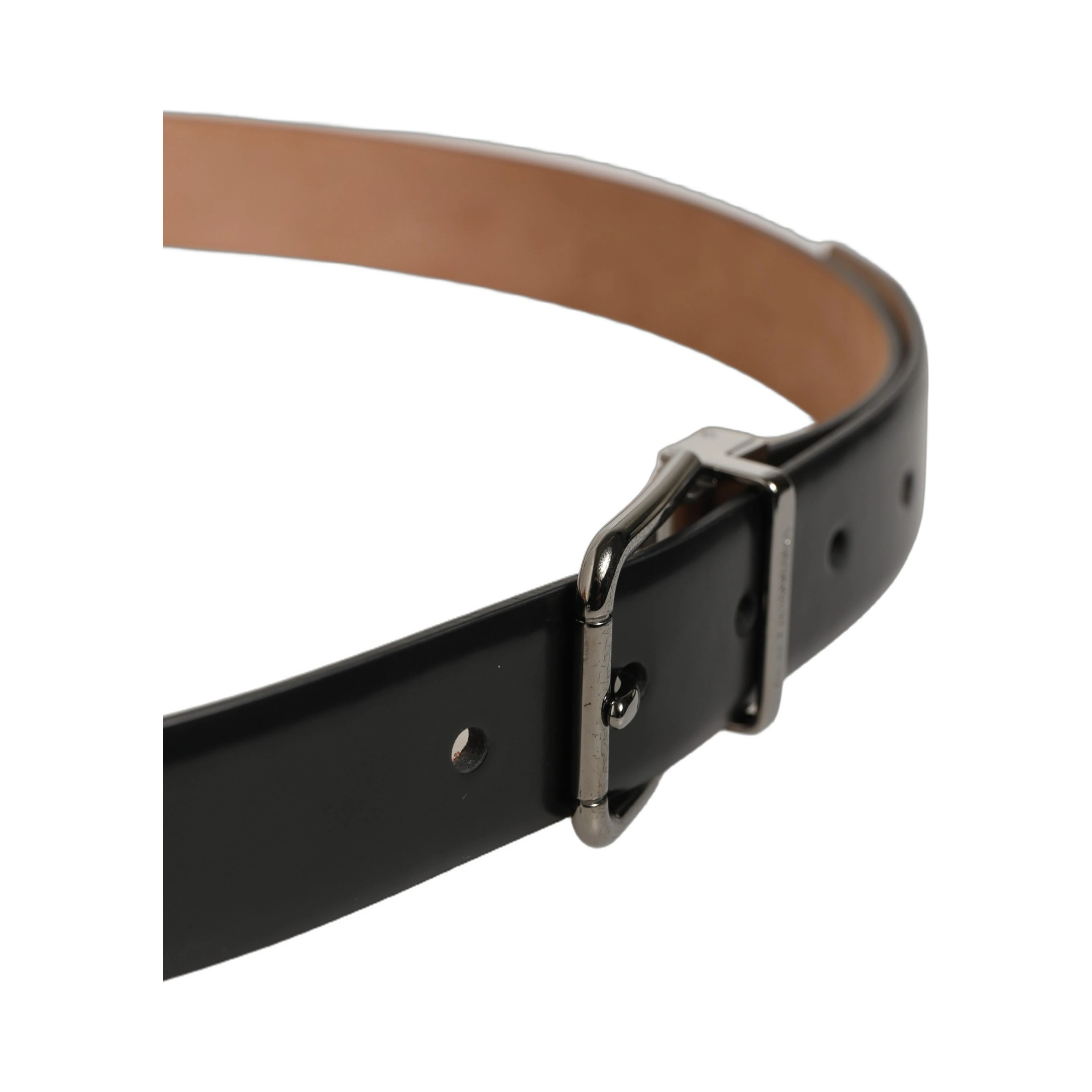 Black Calf Leather Silver Metal Buckle Belt