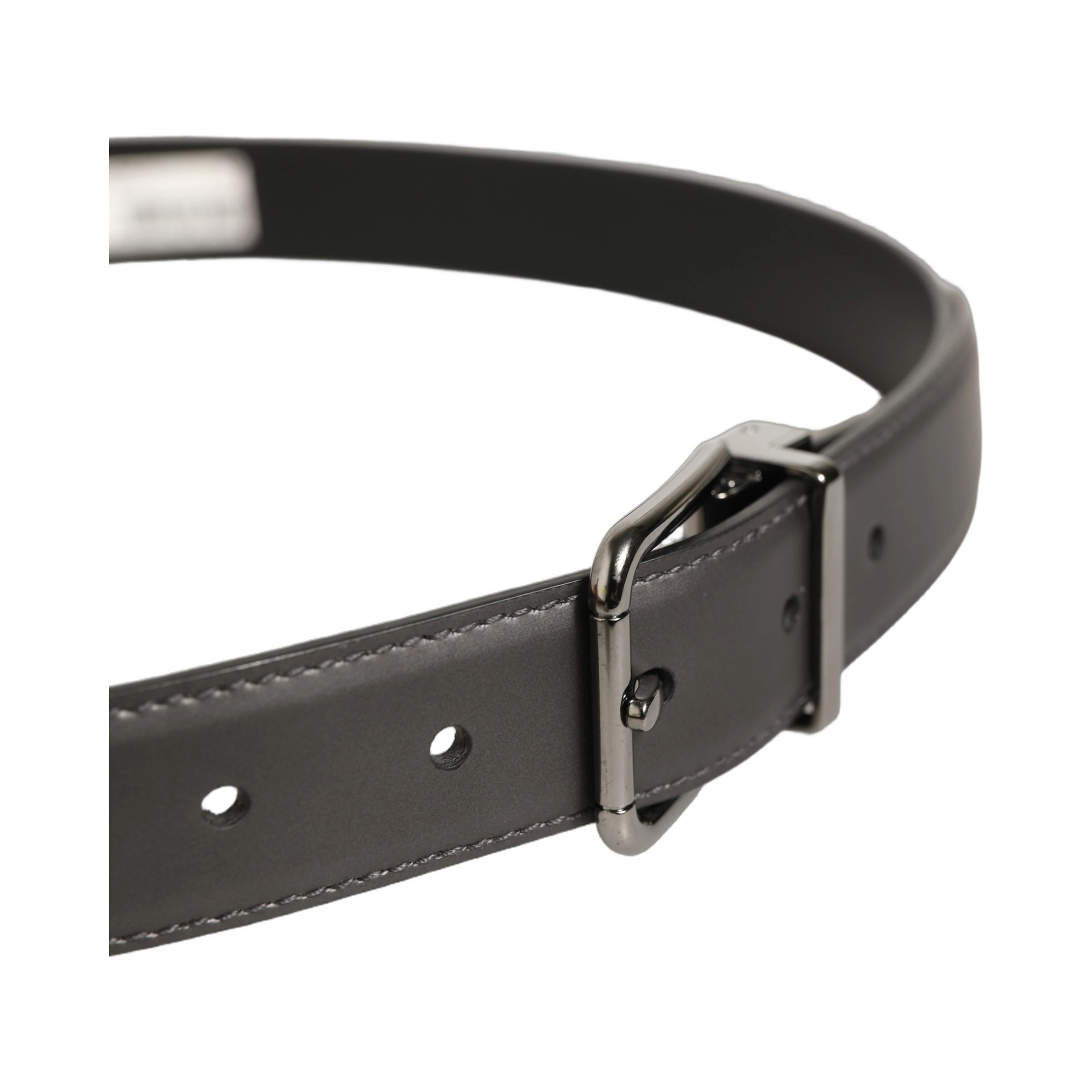 Dark Gray Leather Metal Buckle Classic Belt