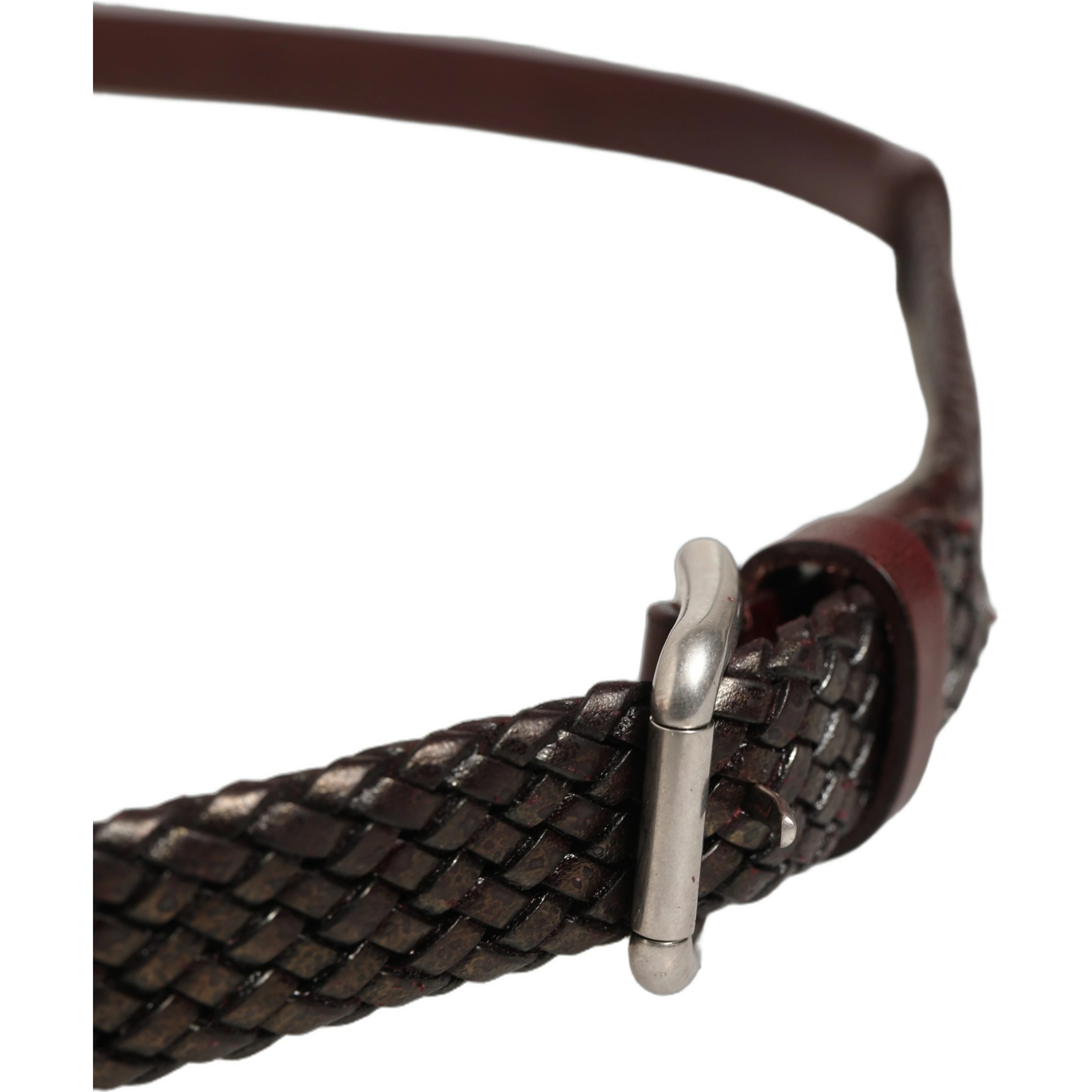 Dark Brown Woven Leather Metal Buckle Belt