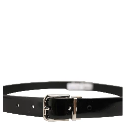 Black Classic Leather Silver Tone Buckle Belt
