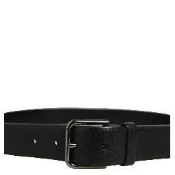 Black Calf Leather Classic Silver Buckle Belt